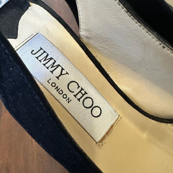 JIMMY CHOO LONDON Black Suede Nova Slingback Sandals Peep Toe - Picture 8 of 11